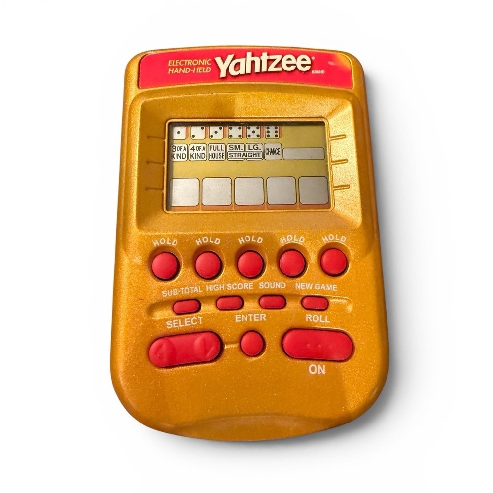 Yahtzee Electronic Handheld Game Gold Red Hasbro 2002 Tested Working